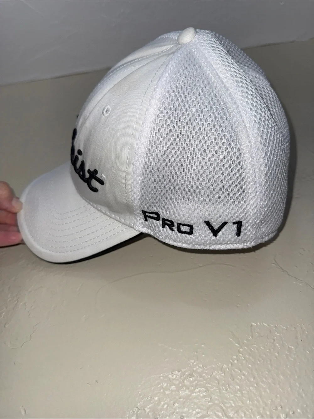 Titleist New Era Fitted Pro V1 White Cap with Black Script Medium-Large